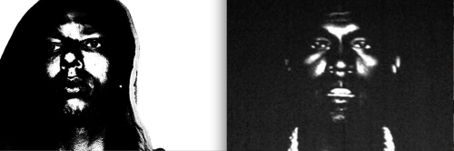 left, B L A C K I E promo image (2008); right, Kanye promo image for 'Yeezus' (2013)